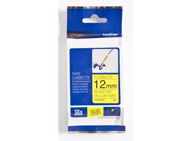 Tape BROTHER TZEFX631 12mmx8m ID sor/gul 